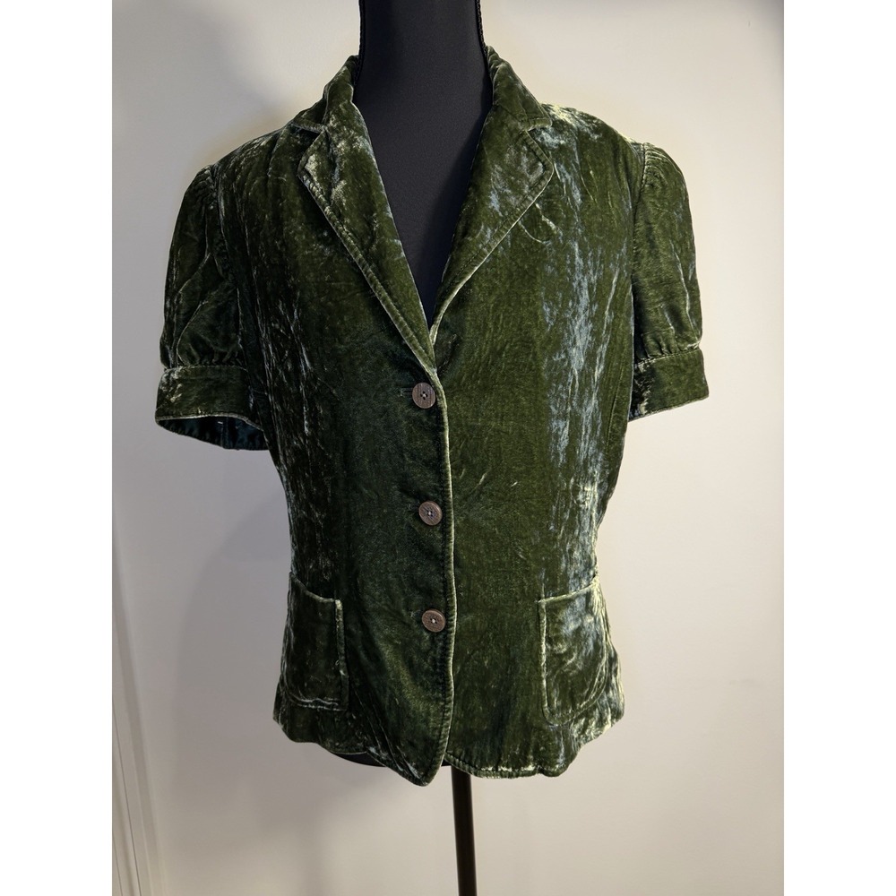 Tahiti  Women Blouse  Green Velvet Size S/M  Front Pockets